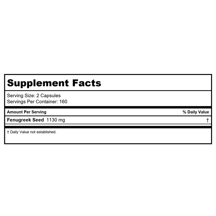 Nature's Way Fenugreek Seed 320 Vcaps - Supplement Facts panel