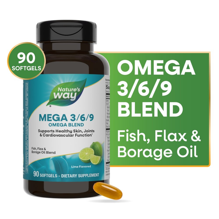 Nature's Way Mega 3/6/9 Omega Blend Lime Flavor 90 Softgels