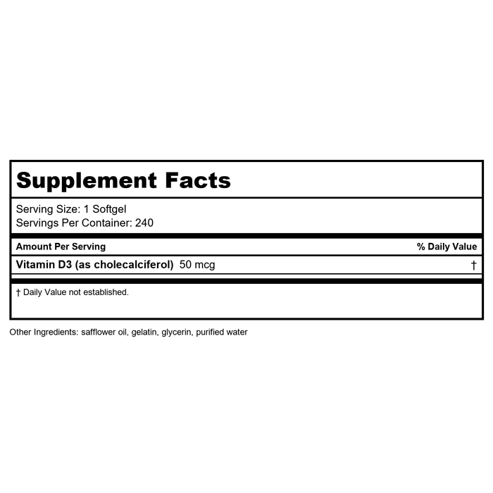Nature's Way Vitamin D3 Extra Strength 240 Softgels - Supplement Facts panel