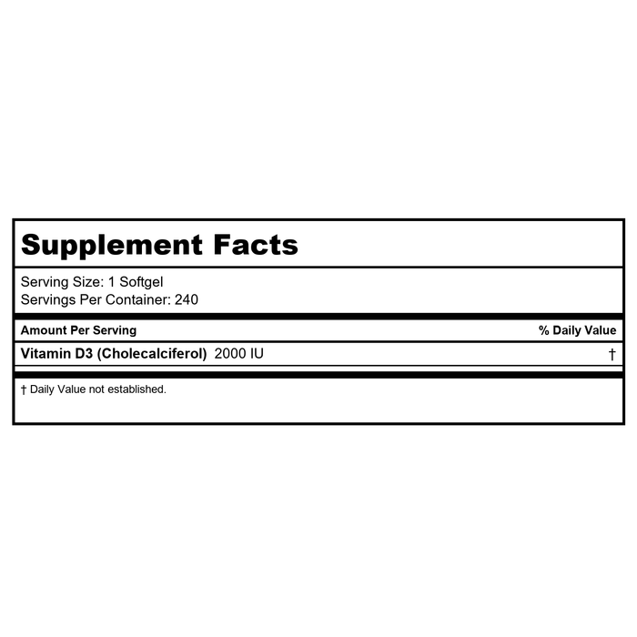 Nature's Way Vitamin D3 Extra Strength 240 Softgels - Supplement Facts panel
