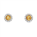 November Birthstone Earrings: Sterling Silver Round Citrines Halo Earrings