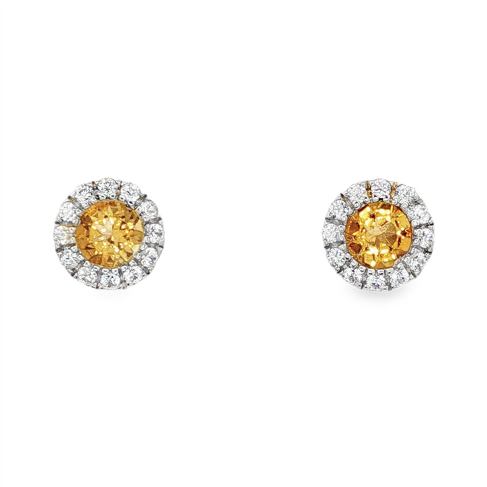 November Birthstone Earrings: Sterling Silver Round Citrines Halo Earrings