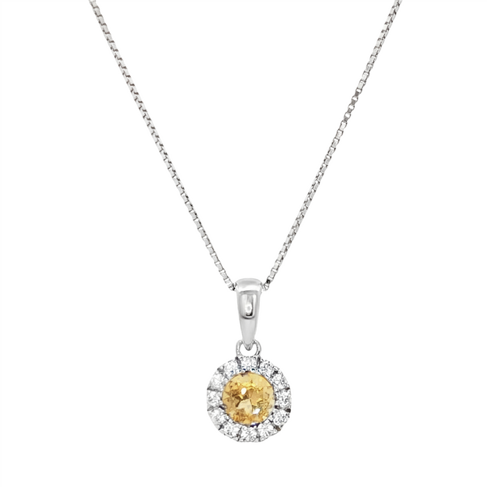 November Birthstone Pendant: Sterling Silver Citrine Halo Pendant Necklace