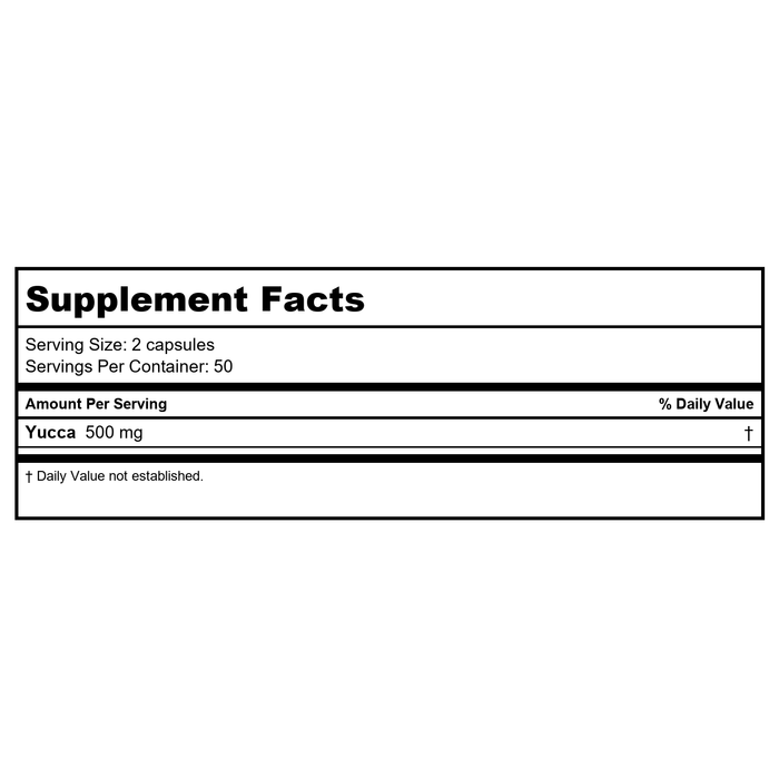 Now Foods Yucca 500mg 100 Capsules - 4780 - 4 Pack - Supplement Facts panel