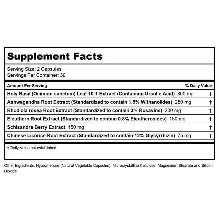 Ortho Molecular TruAdapt Plus 60 Capsules - Supplement Facts panel