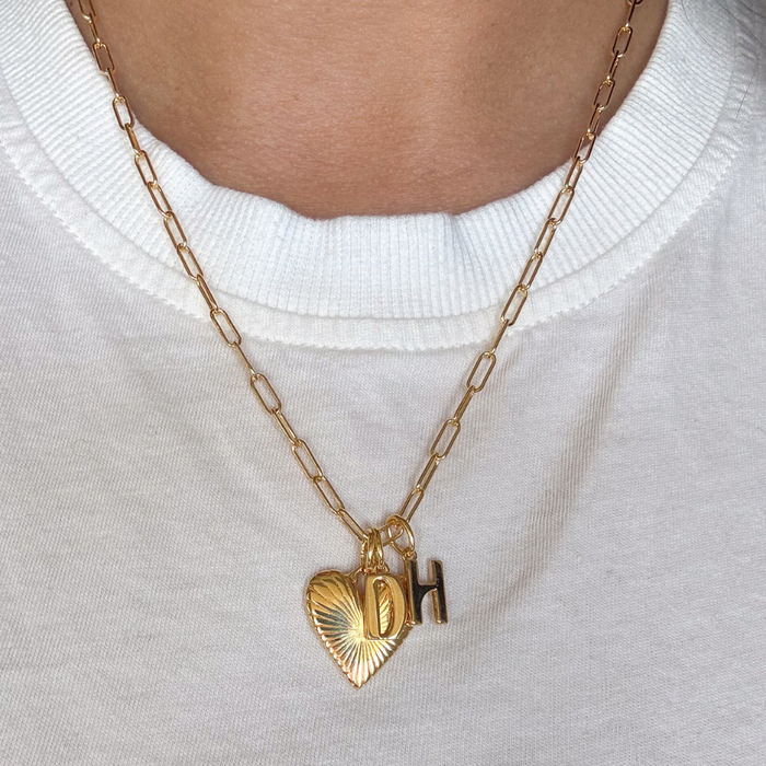 Personalized Small Ribbed Heart of Gold Necklace
