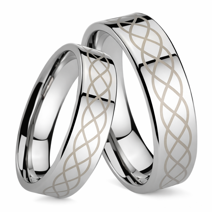 Polished Tungsten Ring with Lasered Scroll Design-7mm