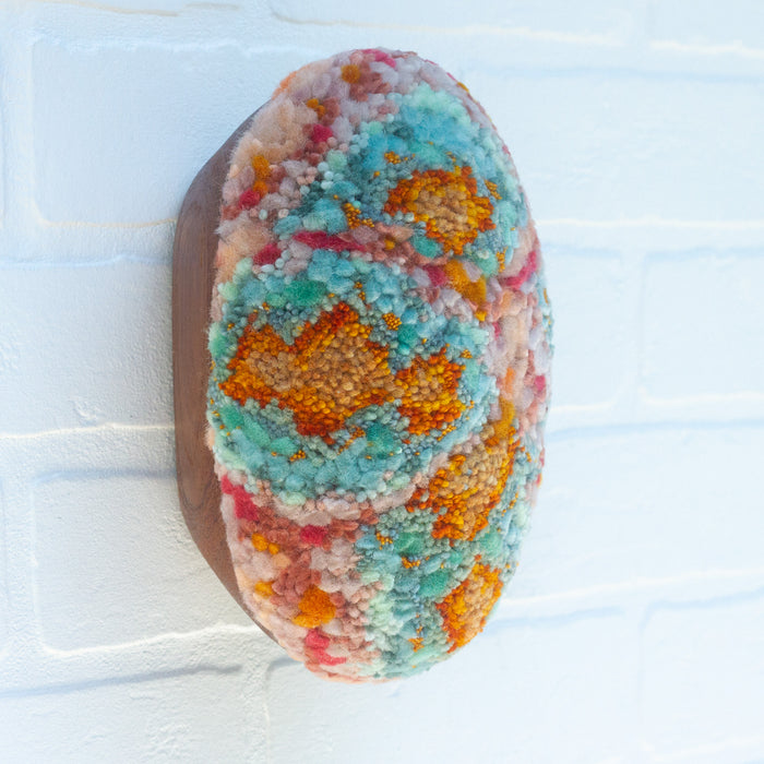 Puff "Loaff" in Vintage Teak Frame | Orange + Pink