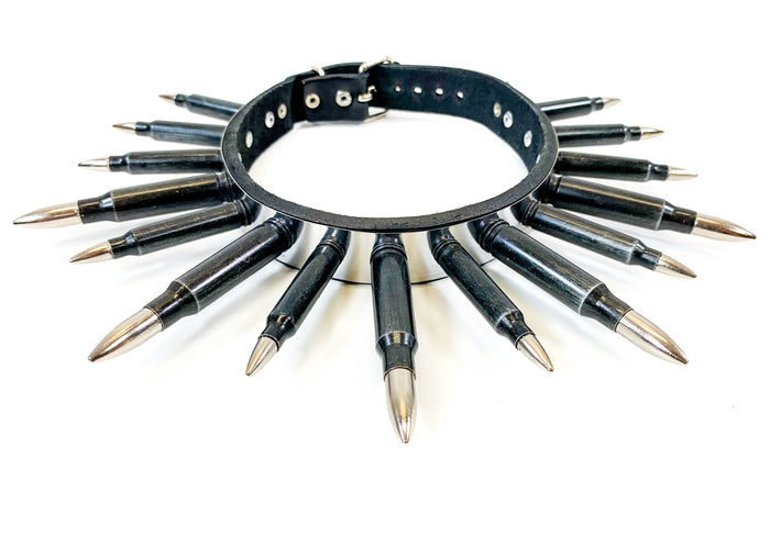 Real Nickel BulletLeather  Choker Metal Plate Over Leather