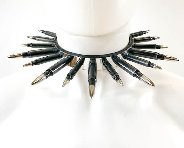 Real Nickel BulletLeather  Choker Metal Plate Over Leather