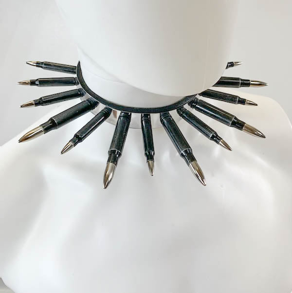 Real Nickel BulletLeather  Choker Metal Plate Over Leather