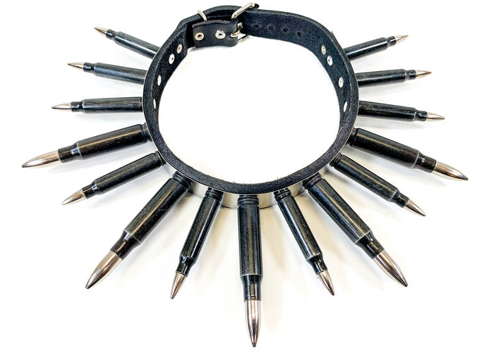 Real Nickel BulletLeather  Choker Metal Plate Over Leather