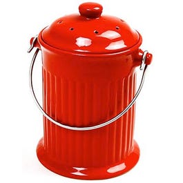 Red Ceramic Counter Top Compost Keeper, Gallon