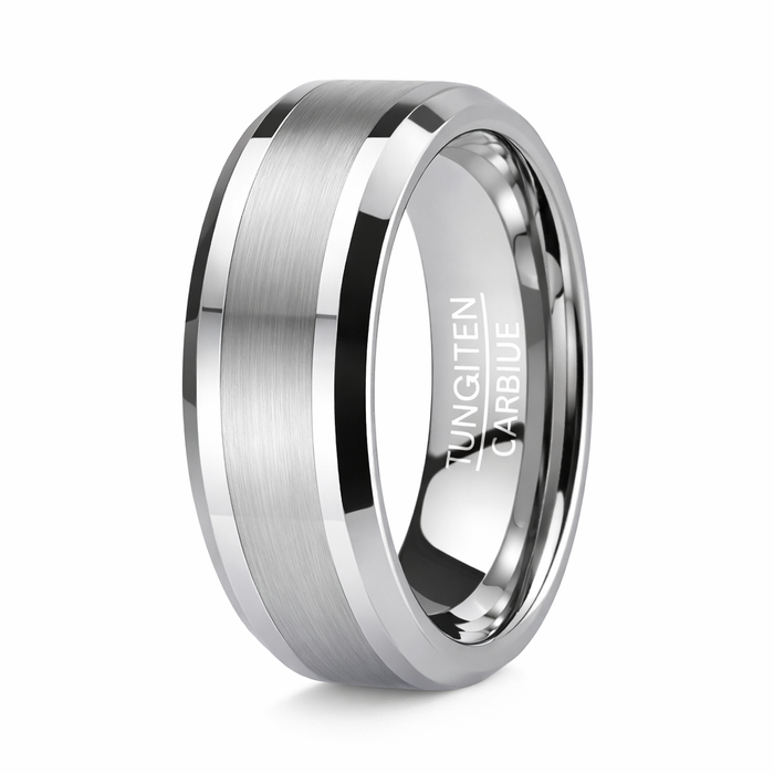 Satin Finish Men's Tungsten Wedding Band with Polished Edges | 8mm