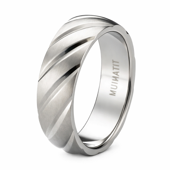 Satin-Finished Titanium Wedding Band with Diagonal Grooves | 8mm