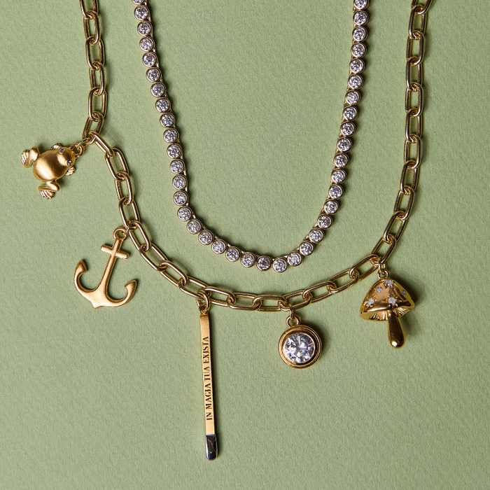 Bezel Tennis Necklace, Loaded Charm Necklace
