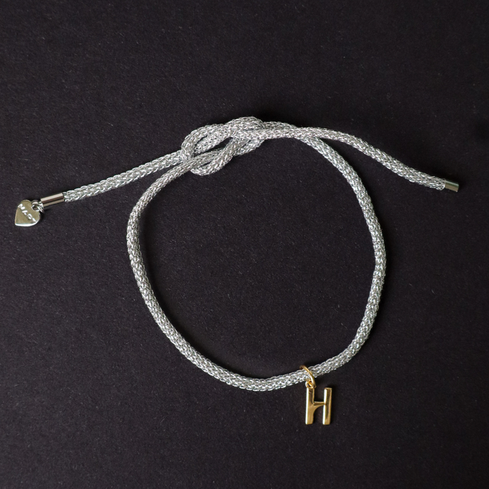 Silver Lurex Bracelet Cord with Letter Charm