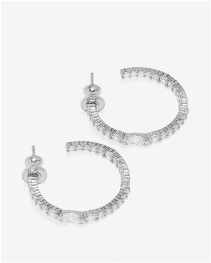 Silver Overlay 25Mm 'The Maven' Cubic Zirconia Medium Hoops