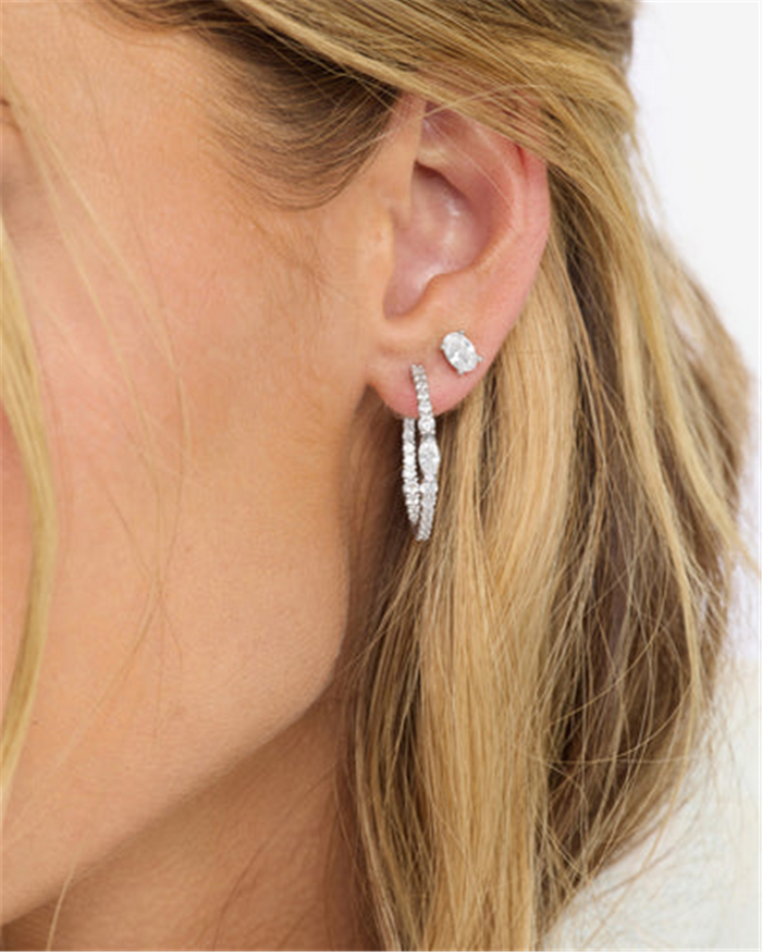 Silver Overlay 25Mm 'The Maven' Cubic Zirconia Medium Hoops