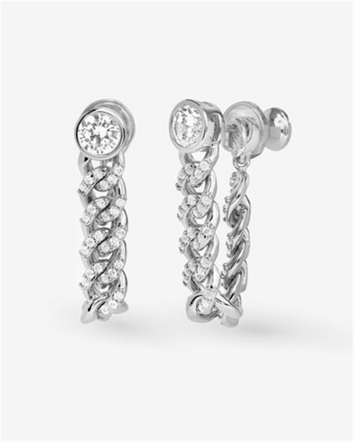 Silver Overlay 'Julian' Soft Chain Cubic Zirconia Dangle Earrings