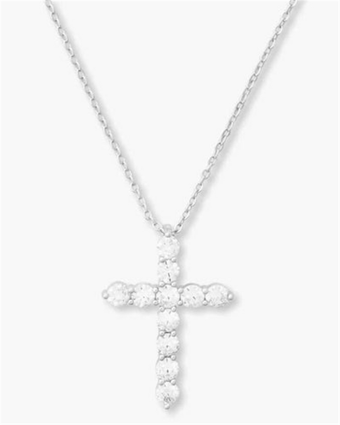 Silver Overlay 'Oh She Fancy' Cubic Zirconia Cross Pendant