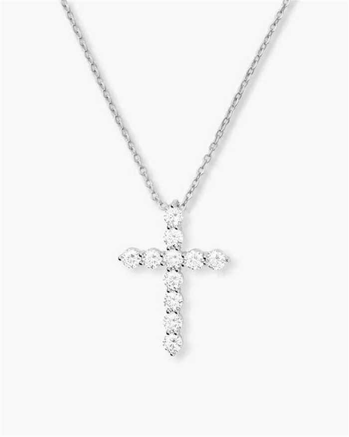 Silver Overlay Small Cubic Zirconia Cross Pendant Necklace