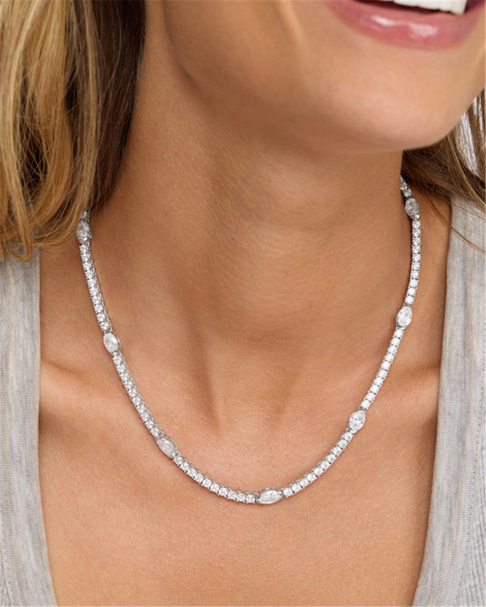 Silver Overlay 'The Maven' Cubic Zirconia Tennis Necklace