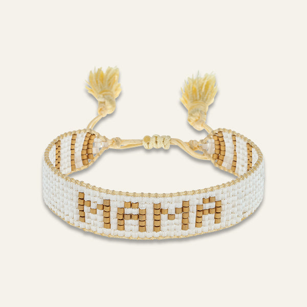 Small White & Gold MAMA  Beaded Bracelet