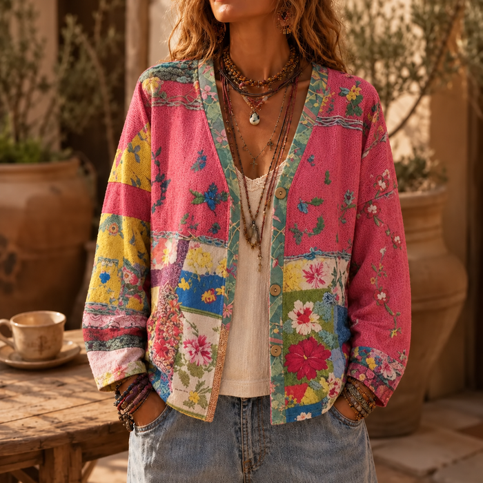 Solenne – Floral Patchwork Boho Cardigan