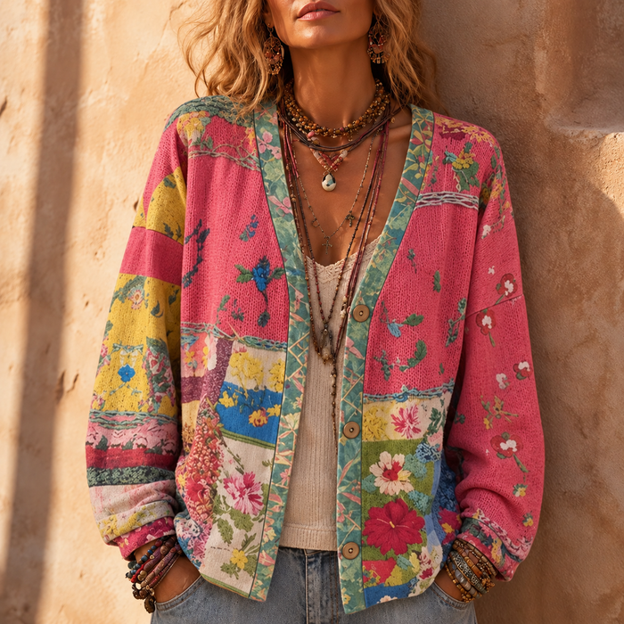 Solenne – Floral Patchwork Boho Cardigan