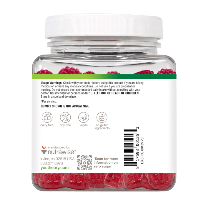 SPBG.00135.BTL Youtheory Spore Probiotic Gummy Gummies Product Image - Back