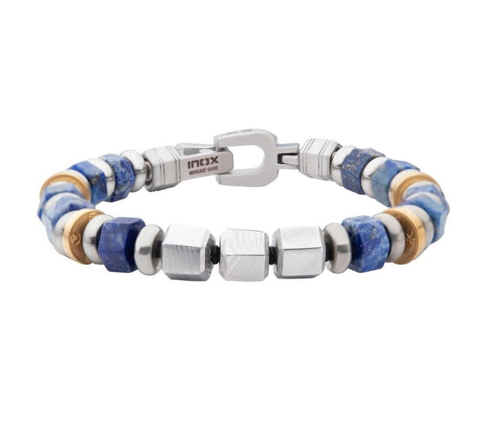 Stainless Steel 8mm Mokume Gane And Lapis Lazuli Beads Bushido Virtue Bracelet