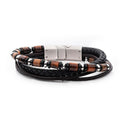 Stainless Steel  Black And Brown Full Grain Cowhide Leather Tiger Eye And Onyx Bracelet