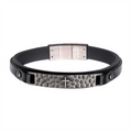 Stainless Steel Black Leather Strapped with Cross Hammered ID Bracelet
