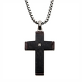 Stainless Steel Carbon Fiber Diamond Accent Cross Pendant Necklace