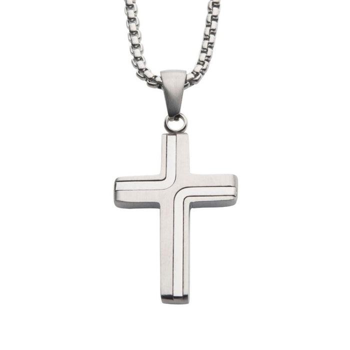Stainless Steel Cross Drop Pendant With Round Box Chain