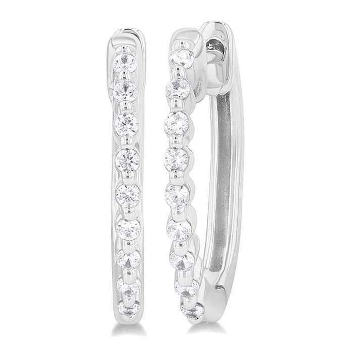 Sterling Silver 17Mm Round Huggie Natural Diamonds Hoop Earrings