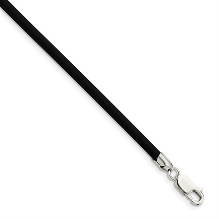 Sterling Silver 3Mm Black Rubber Cord Chain