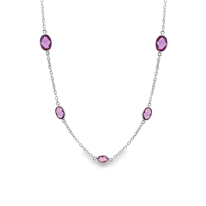 Sterling Silver Amethysts Station Necklace