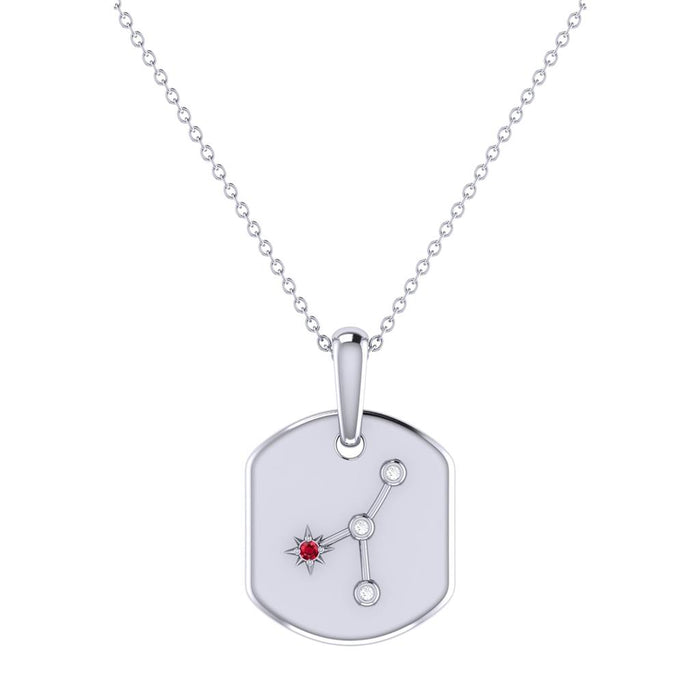 Sterling Silver Cancer Ruby And Diamond Constellation Tag Pendant Necklace