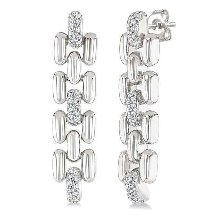 Sterling Silver Dangle Natural Diamonds Earrings