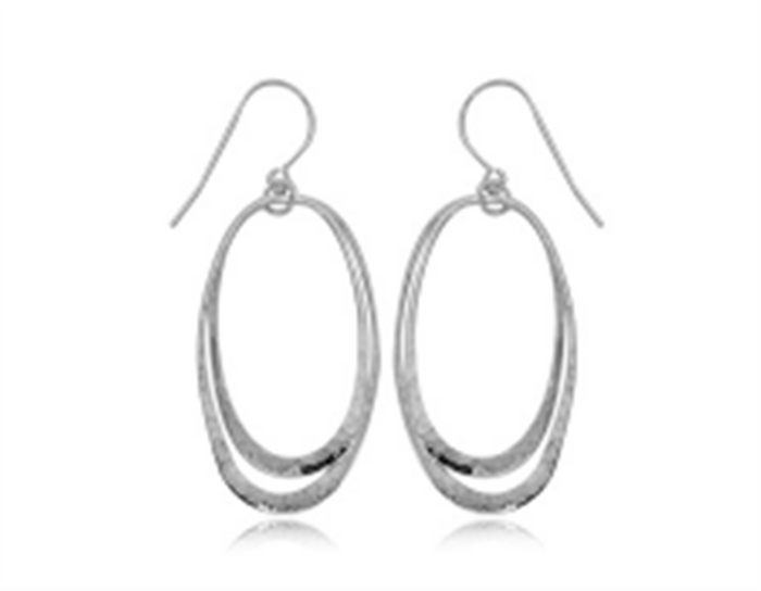 Sterling Silver Dual Oval Hammered Orbit Dangle Earring
