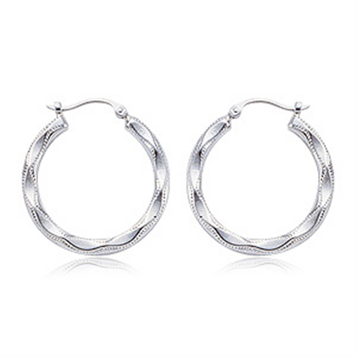 Sterling Silver Embossed Shell Hoop Earring