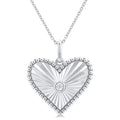 Sterling Silver Fluted Heart Medallion Diamond Pendant Necklace