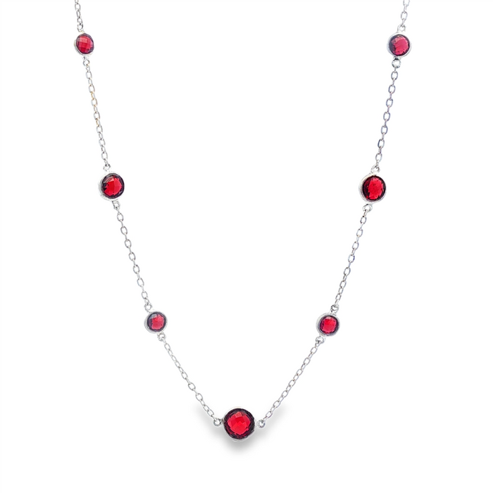 Sterling Silver Garnets Station Necklace