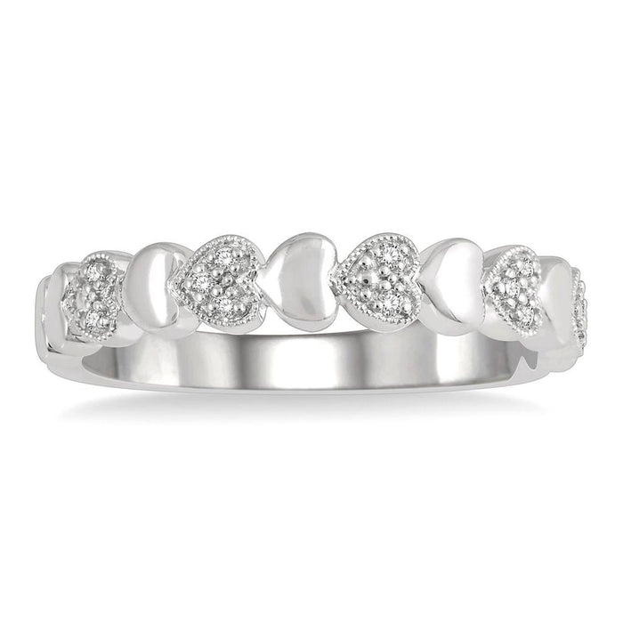 Sterling Silver Heart Shape Stackable Diamond Ring