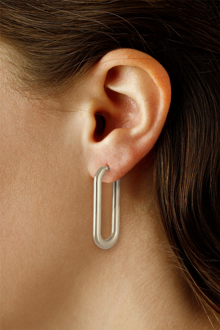 Sterling Silver Long Flat Oval Hoop Earrings
