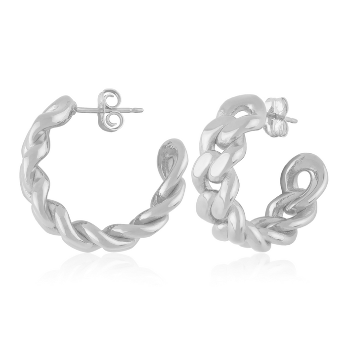 Sterling Silver Medium Miami Cuban Link Hoop Earrings