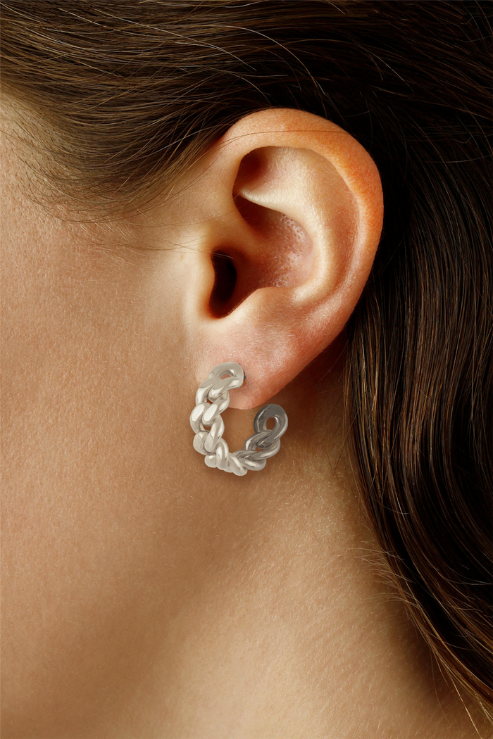 Sterling Silver Medium Miami Cuban Link Hoop Earrings