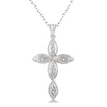 Sterling Silver Natural Diamonds Cross Pendant Necklace